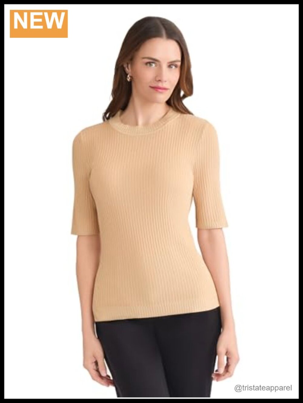 Jones New York Womens Short Sleeve Ribbed Tee Crew Neck Pull On Top